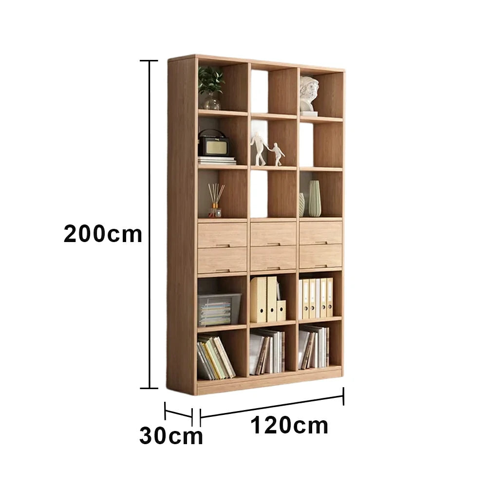 LIVARA 80/120cm Bookcase - Multi-Drawer Organised Design with Solid Pine Wood Frame, Smooth Metal Runners & Space-Saving Groove Handles