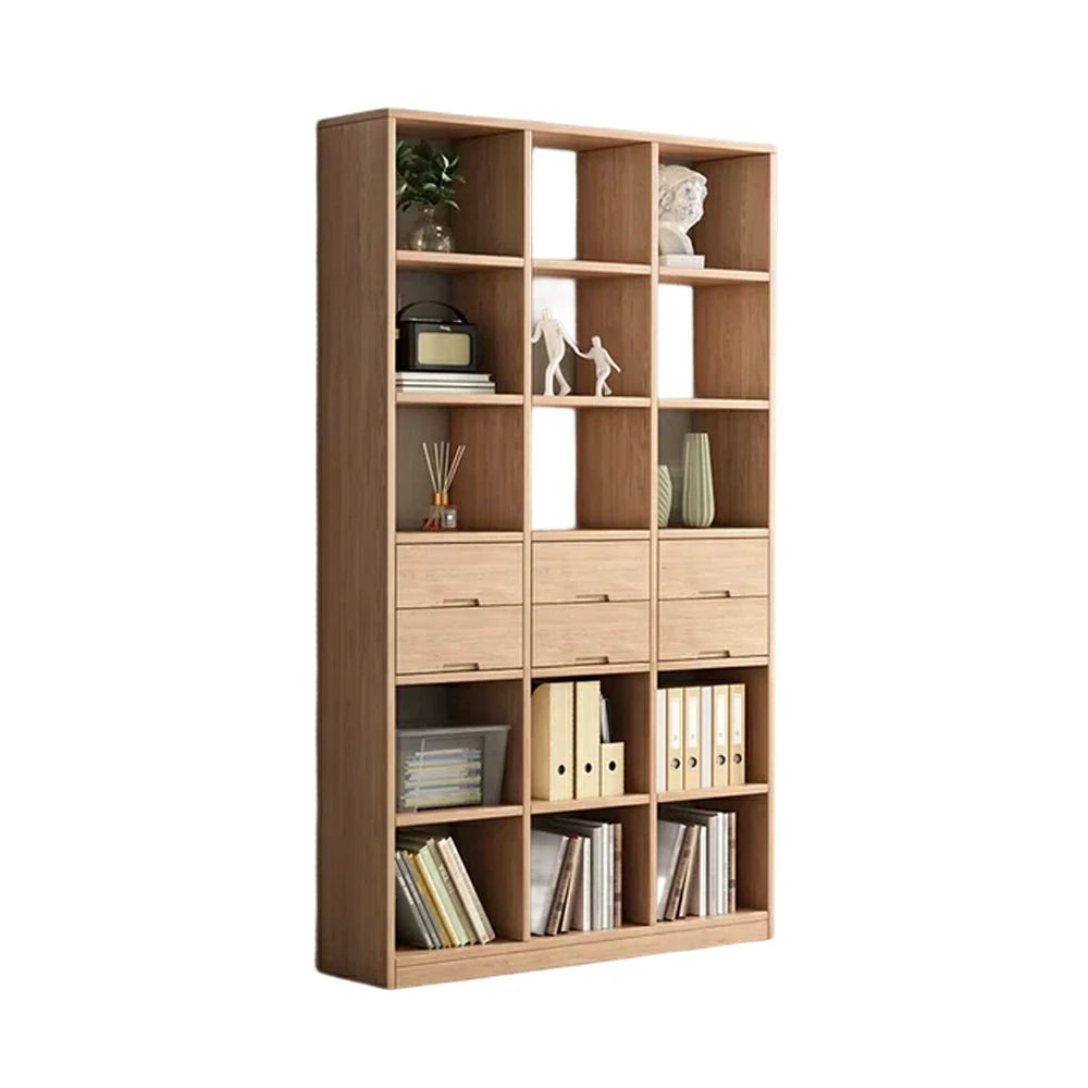 LIVARA 80/120cm Bookcase - Multi-Drawer Organised Design with Solid Pine Wood Frame, Smooth Metal Runners & Space-Saving Groove Handles