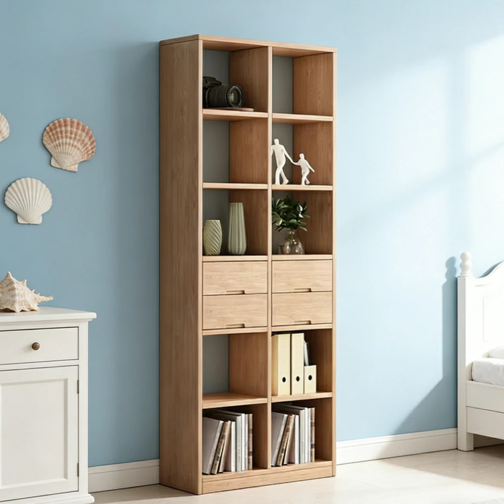 LIVARA 80/120cm Bookcase - Multi-Drawer Organised Design with Solid Pine Wood Frame, Smooth Metal Runners & Space-Saving Groove Handles