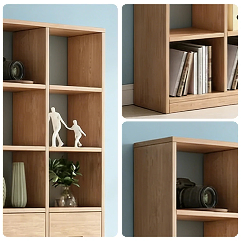 LIVARA 80/120cm Bookcase - Multi-Drawer Organised Design with Solid Pine Wood Frame, Smooth Metal Runners & Space-Saving Groove Handles