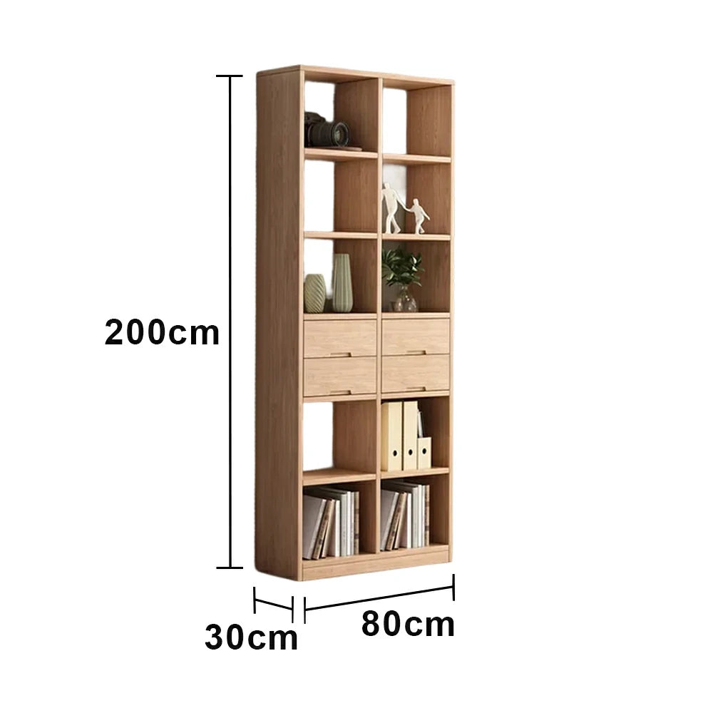 LIVARA 80/120cm Bookcase - Multi-Drawer Organised Design with Solid Pine Wood Frame, Smooth Metal Runners & Space-Saving Groove Handles