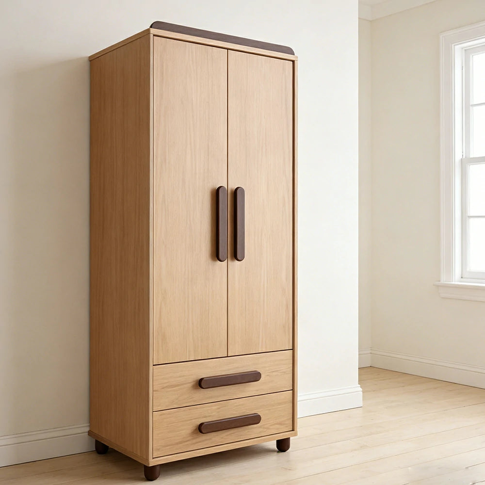 LIVARA 60/70cm Kids Wardrobe - Organised Hanging & Drawer Storage with Solid Finnish Pine Wood Frame, Rounded Safety Edges & Raised Legs