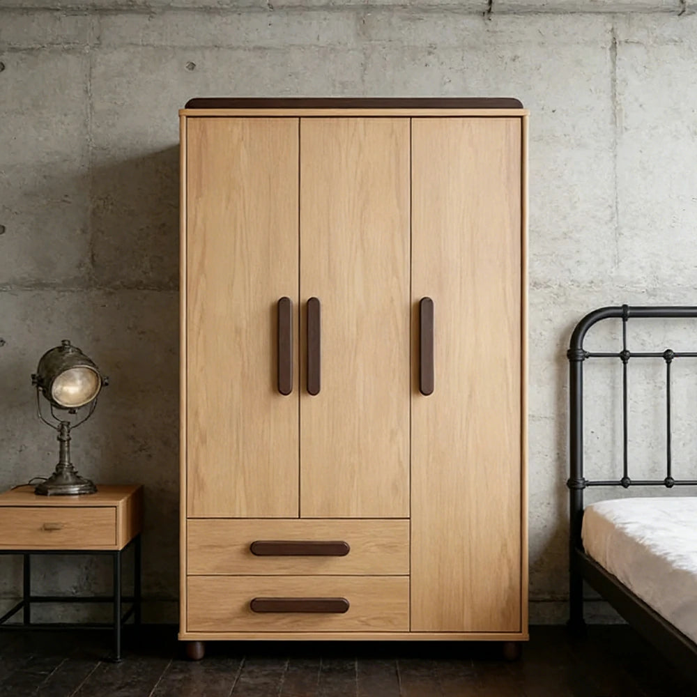 LIVARA 90/100cm Kids Wardrobe - Organised Hanging & Drawer Storage with Solid Finnish Pine Wood Frame, Rounded Safety Edges & Raised Legs