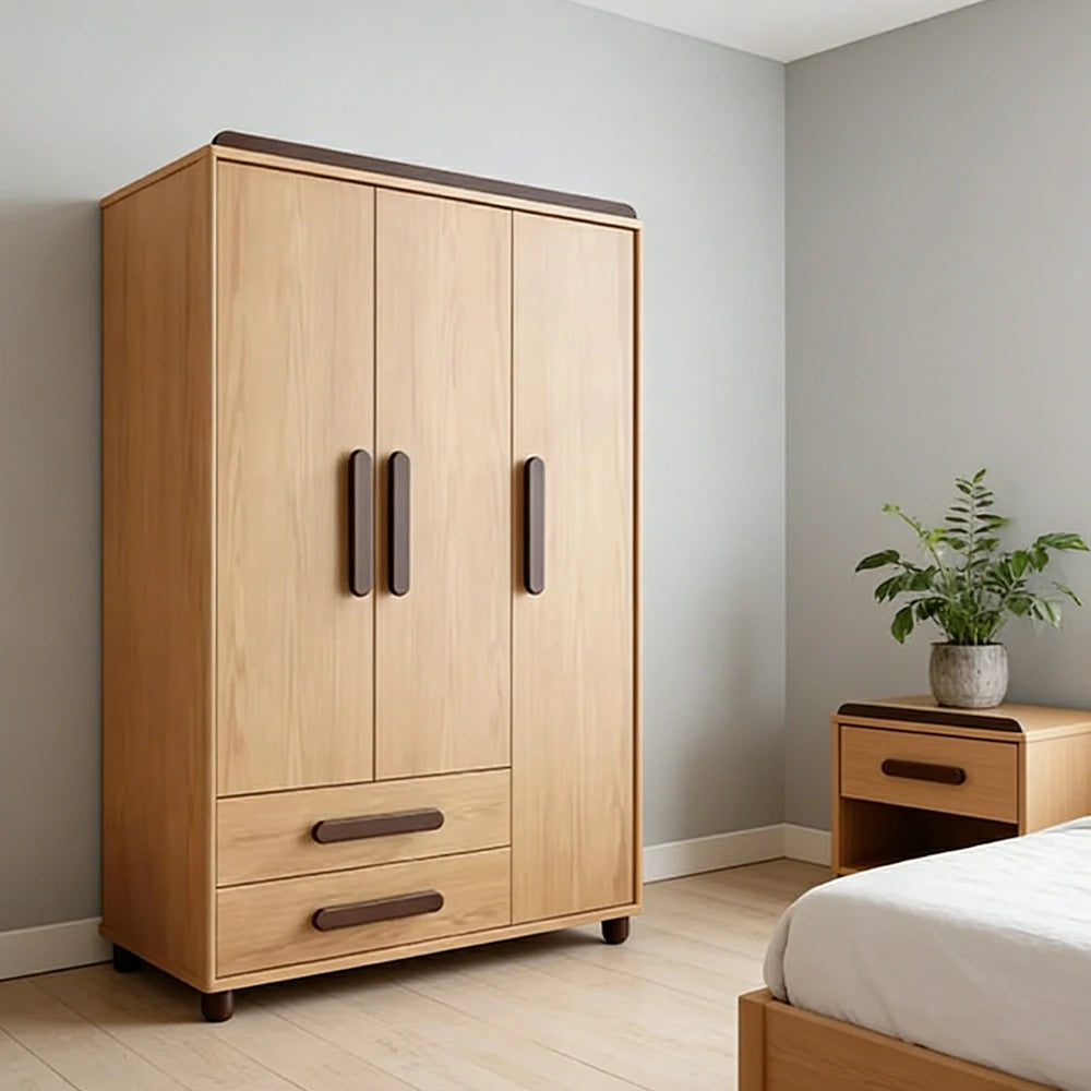 LIVARA 90/100cm Kids Wardrobe - Organised Hanging & Drawer Storage with Solid Finnish Pine Wood Frame, Rounded Safety Edges & Raised Legs