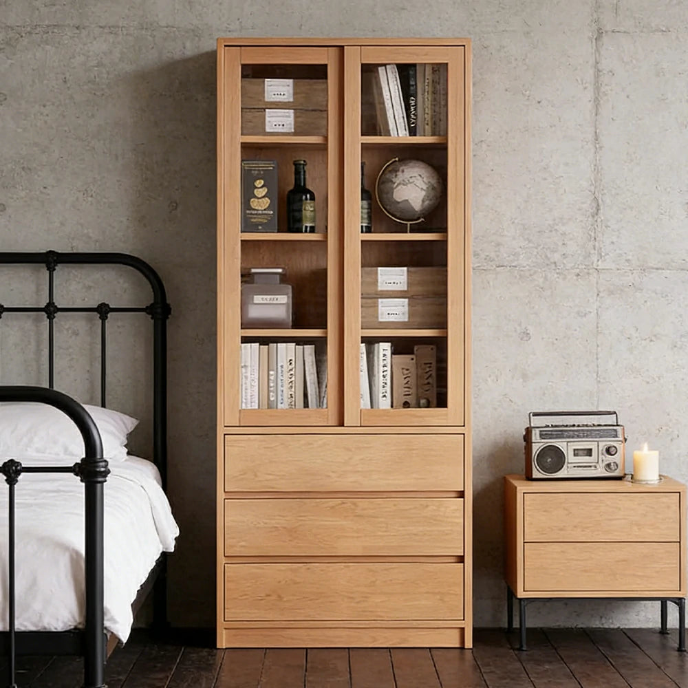 LIVARA 80cm Storage Cabinet - Open Multi-Tier Shelving with Durable Wood Construction, Natural Grain Finish & Space-Saving Design