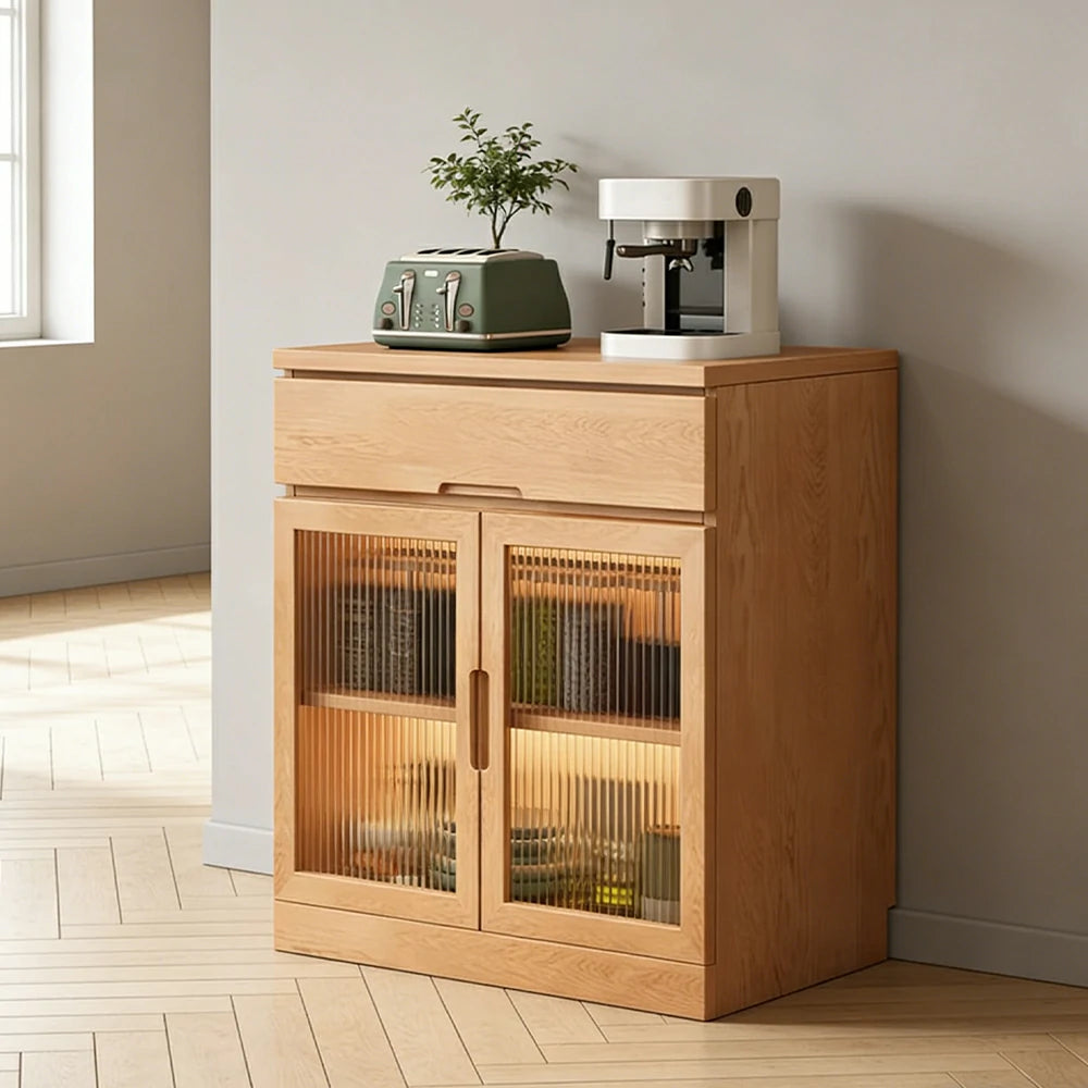 LIVARA 80cm Glass Door Sideboard Cabinet - Wide Countertop Design with Solid Wood Construction, Spacious Storage & Quiet Hardware