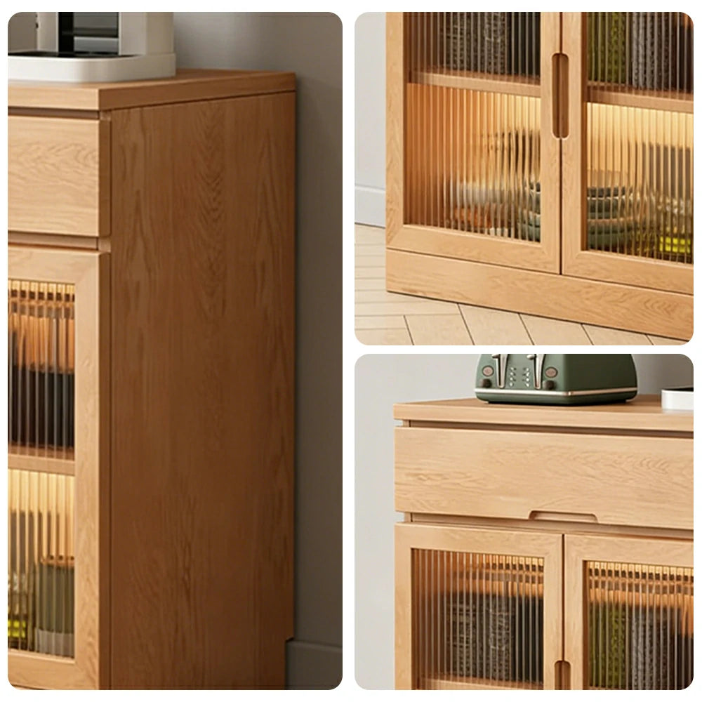LIVARA 80cm Glass Door Sideboard Cabinet - Wide Countertop Design with Solid Wood Construction, Spacious Storage & Quiet Hardware
