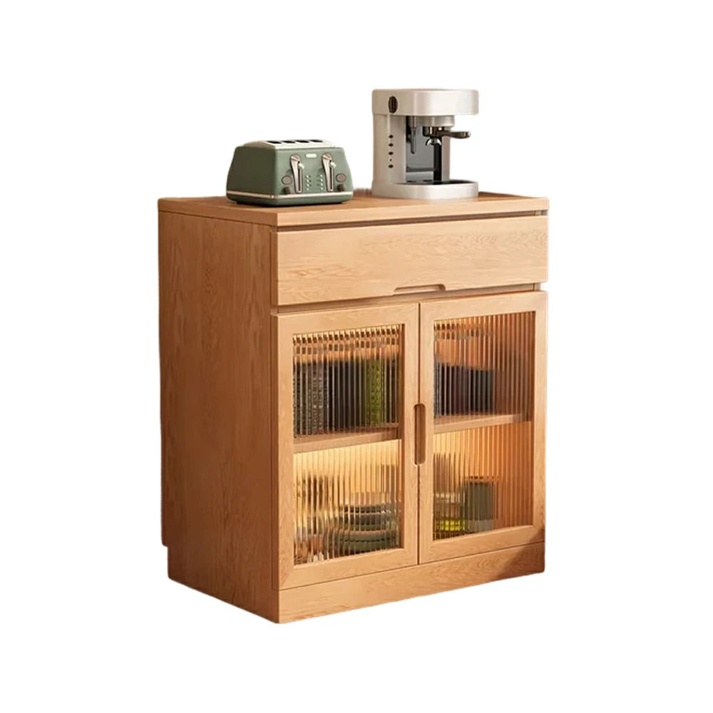 LIVARA 80cm Glass Door Sideboard Cabinet - Wide Countertop Design with Solid Wood Construction, Spacious Storage & Quiet Hardware