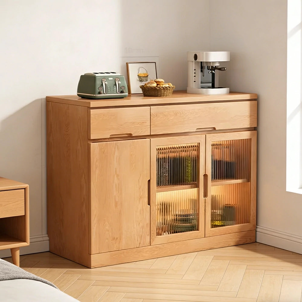 LIVARA 120cm Glass Door Sideboard Cabinet - Wide Countertop Design with Solid Wood Construction, Spacious Storage & Quiet Hardware