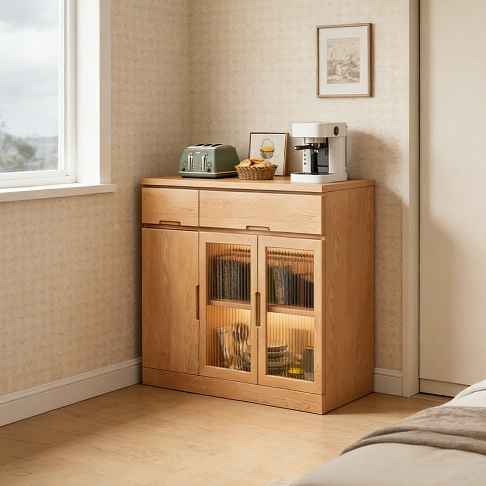 LIVARA 120cm Glass Door Sideboard Cabinet - Wide Countertop Design with Solid Wood Construction, Spacious Storage & Quiet Hardware