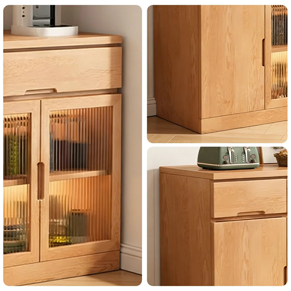 LIVARA 120cm Glass Door Sideboard Cabinet - Wide Countertop Design with Solid Wood Construction, Spacious Storage & Quiet Hardware