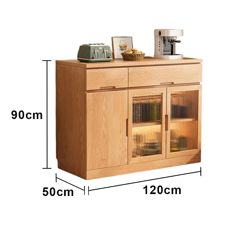 LIVARA 120cm Glass Door Sideboard Cabinet - Wide Countertop Design with Solid Wood Construction, Spacious Storage & Quiet Hardware