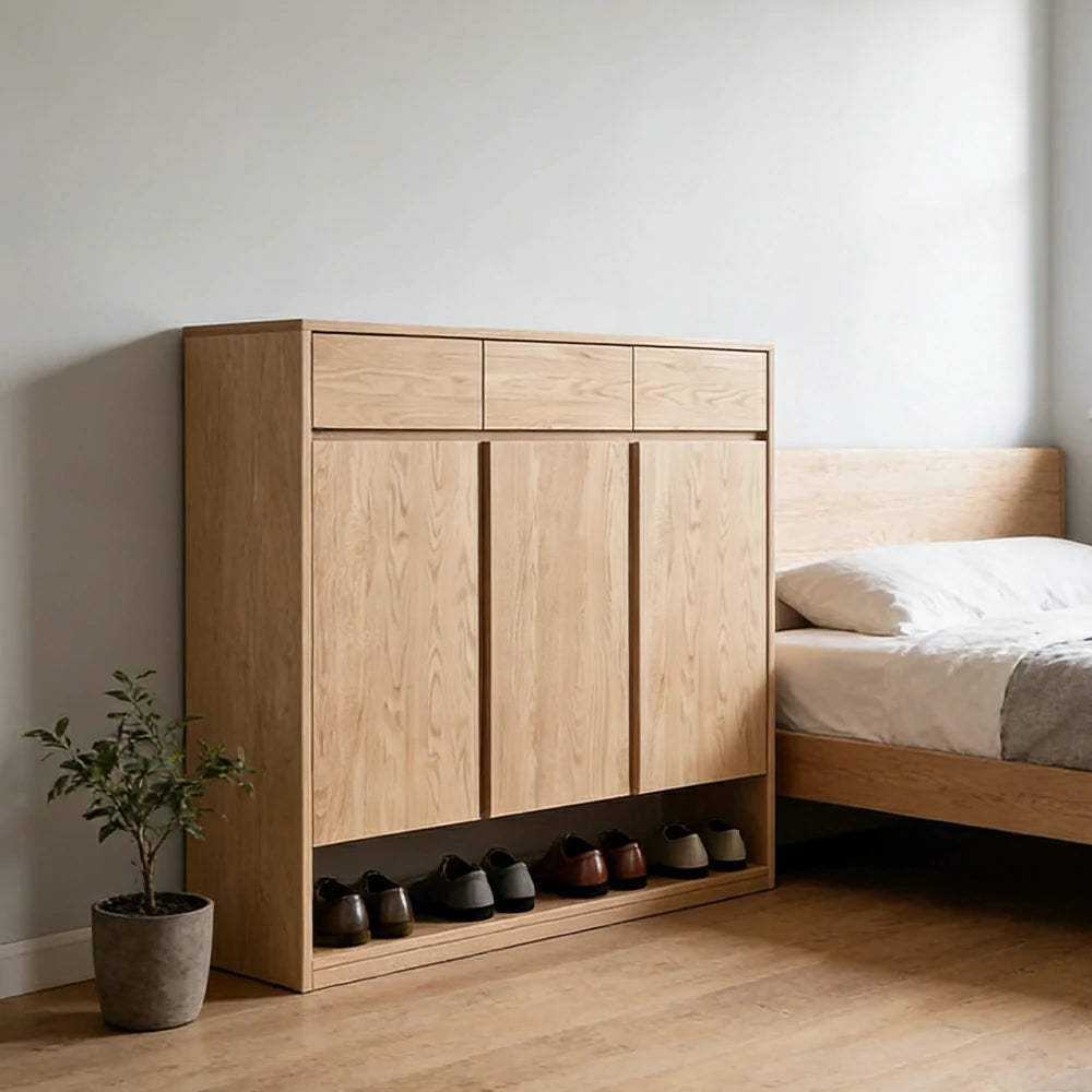 LIVARA 80/120cm Shoe Cabinet - Adjustable Shelving with Solid Wood Construction, Multi-Compartment Design & Top Drawer Storage