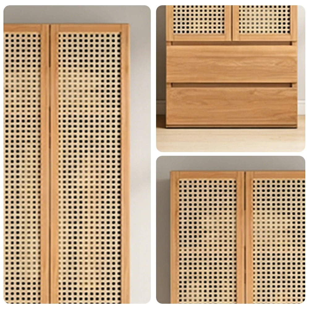 LIVARA 80cm Rattan Storage Cabinet - Multi-Zone Wardrobe Design with Solid Finnish Pine Wood, Breathable PVC Doors & Spacious Drawers