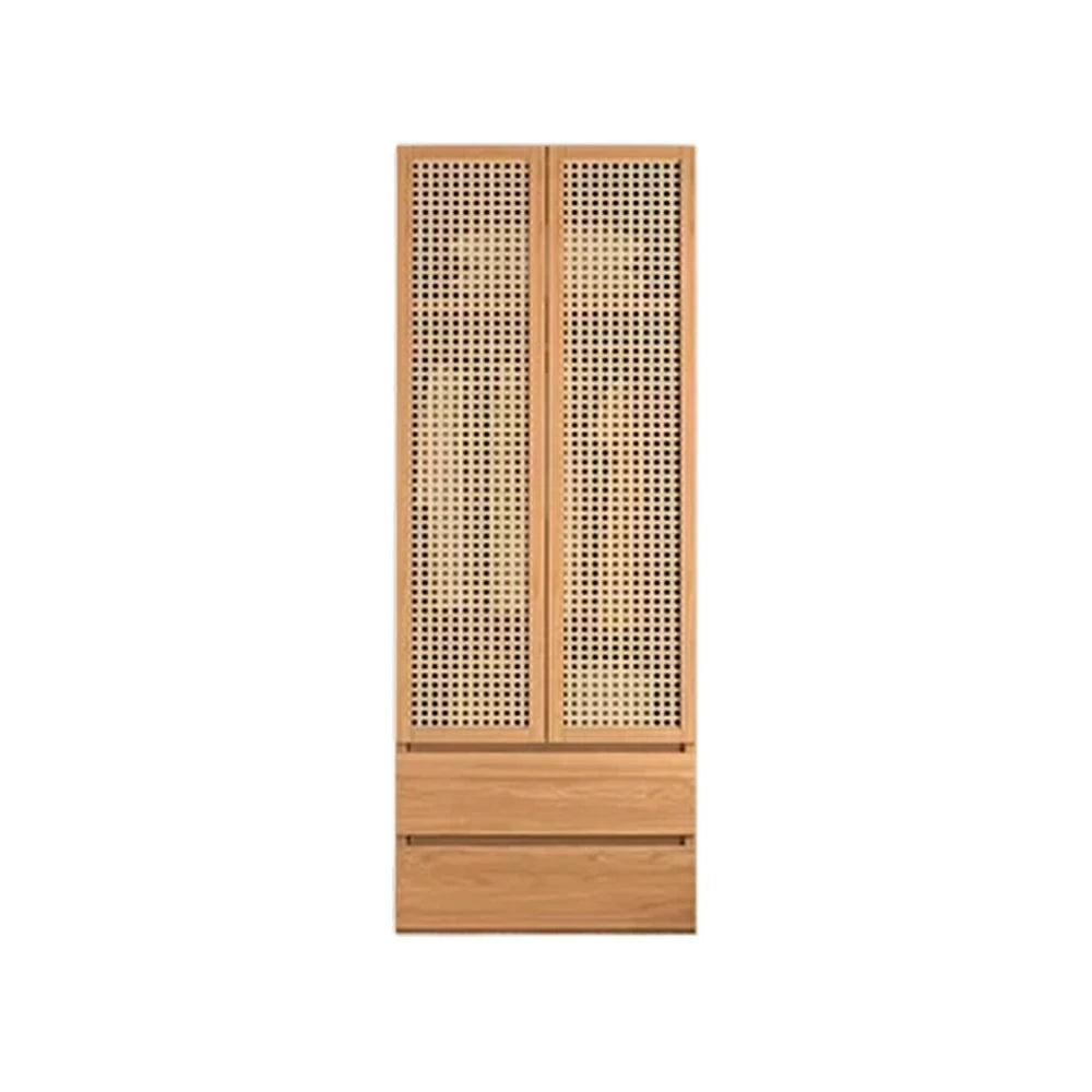 LIVARA 80cm Rattan Storage Cabinet - Multi-Zone Wardrobe Design with Solid Finnish Pine Wood, Breathable PVC Doors & Spacious Drawers