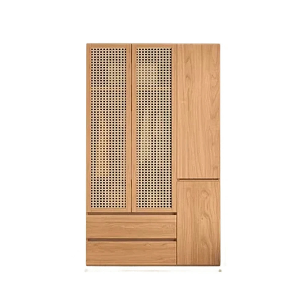 LIVARA 120cm Rattan Storage Cabinet - Multi-Zone Wardrobe Design with Solid Finnish Pine Wood, Breathable PVC Doors & Spacious Drawers