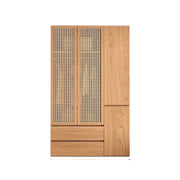 LIVARA 120cm Rattan Storage Cabinet - Multi-Zone Wardrobe Design with Solid Finnish Pine Wood, Breathable PVC Doors & Spacious Drawers