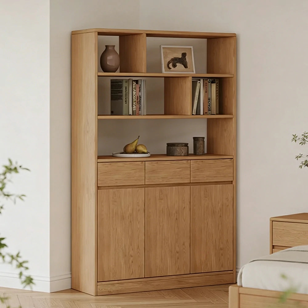 LIVARA 80/120cm Tall Storage Cabinet - Multi-Compartment Design with Solid Wood Construction, Drawer & Shelving Storage for Entryway or Living Room