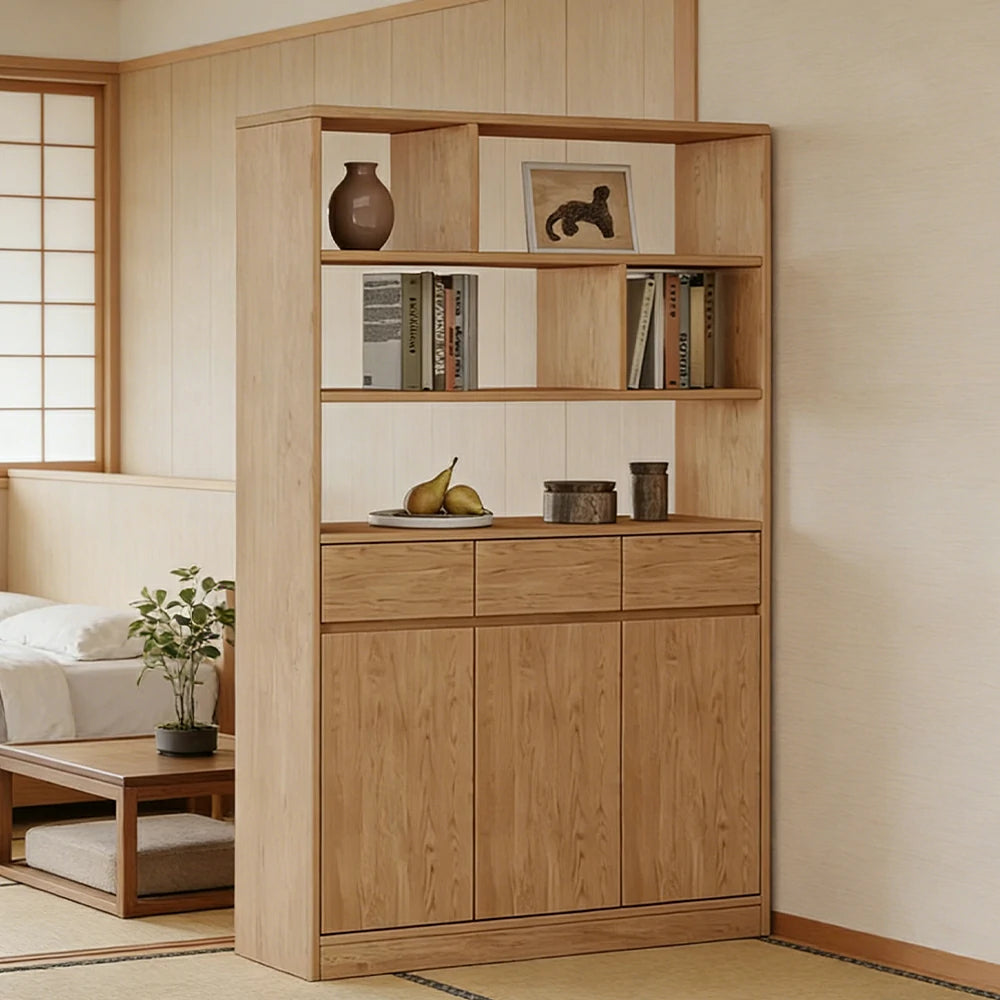 LIVARA 80/120cm Tall Storage Cabinet - Multi-Compartment Design with Solid Wood Construction, Drawer & Shelving Storage for Entryway or Living Room
