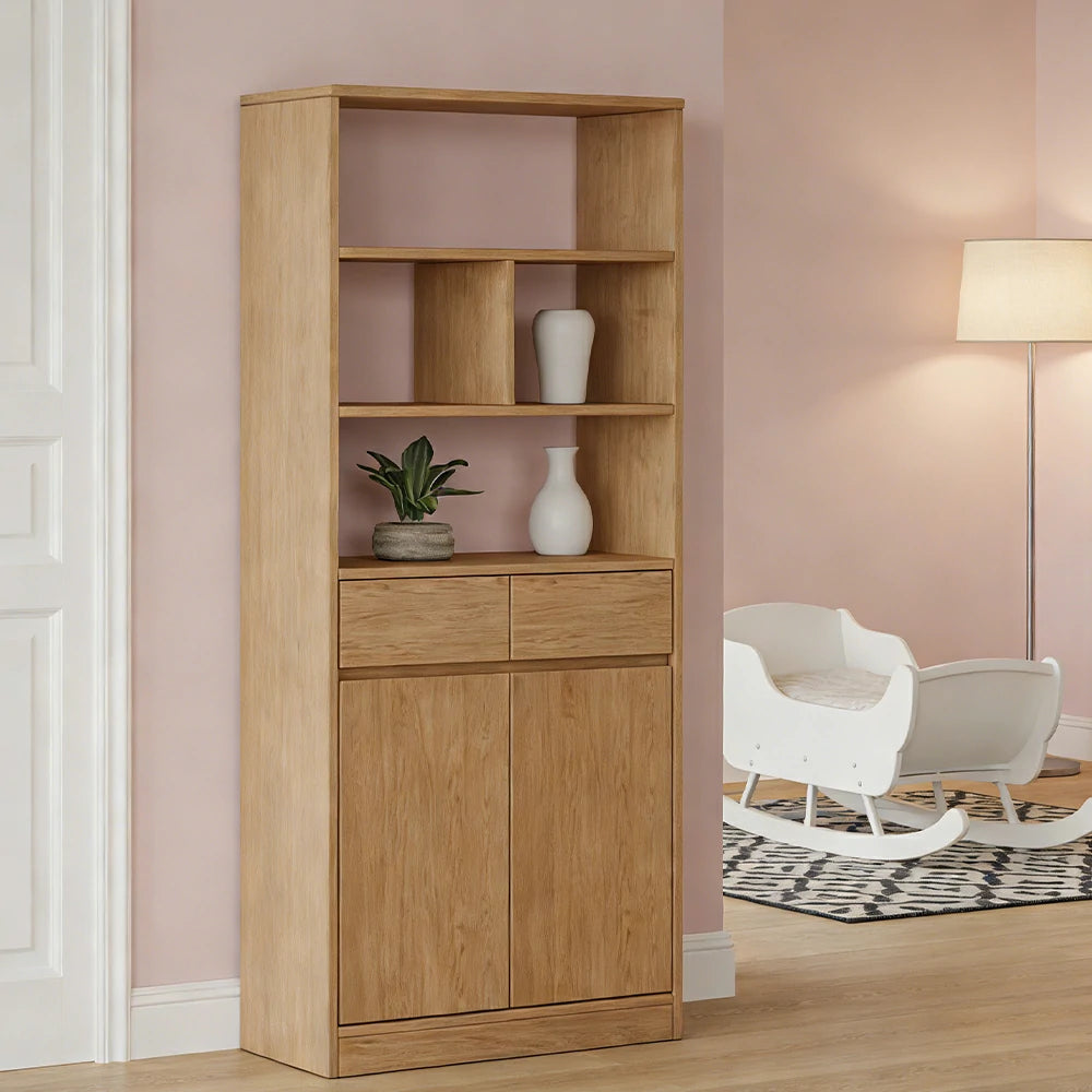 LIVARA 80/120cm Tall Storage Cabinet - Multi-Compartment Design with Solid Wood Construction, Drawer & Shelving Storage for Entryway or Living Room