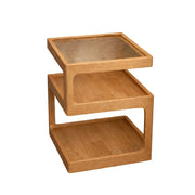 LIVARA 40/45cm Bedside Table - 3-Tier Open Storage with Solid Wood Frame, Tempered Glass Top & Compact Space-Saving Design - Wood