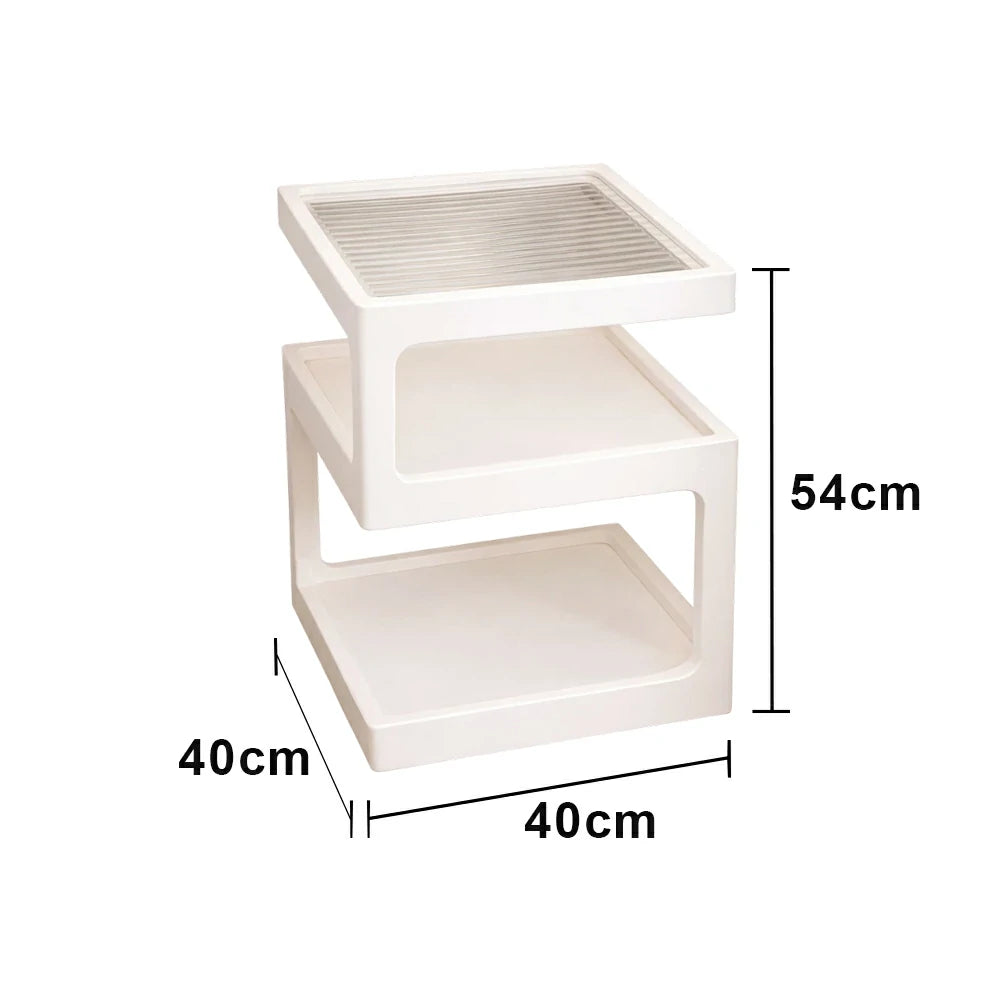 LIVARA 40/45cm Bedside Table - 3-Tier Open Storage with Solid Wood Frame, Tempered Glass Top & Compact Space-Saving Design - White