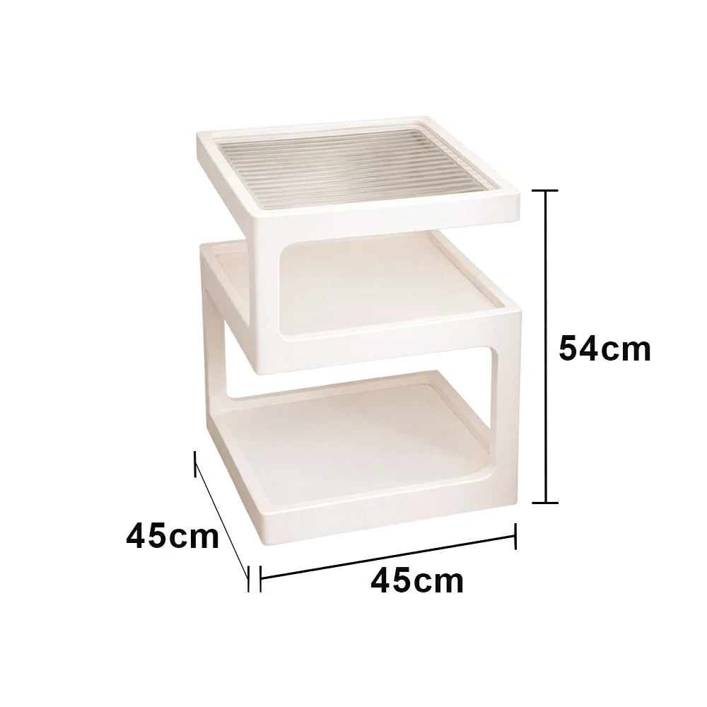 LIVARA 40/45cm Bedside Table - 3-Tier Open Storage with Solid Wood Frame, Tempered Glass Top & Compact Space-Saving Design - White