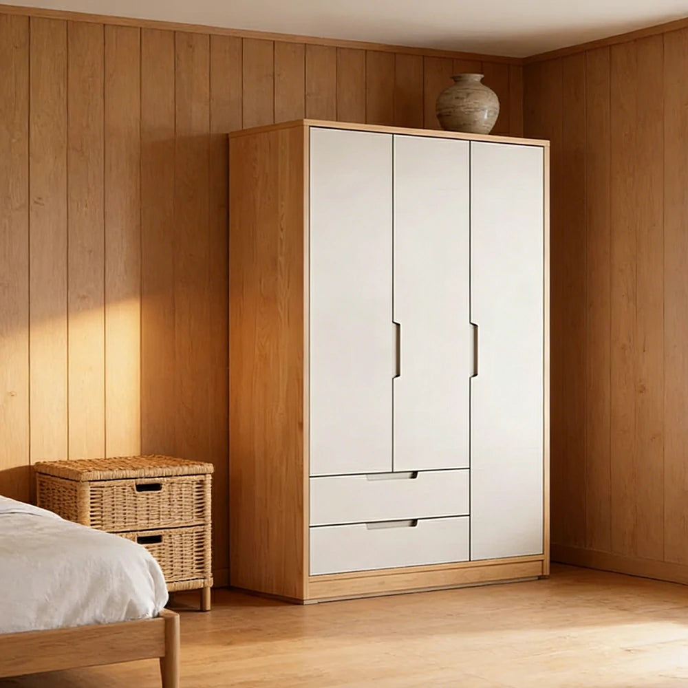 LIVARA 120cm Wardrobe Cabinet - Multi-Compartment Hanging Storage with Malacca Board Doors, Solid Wood Rail & Soft-Close Hardware