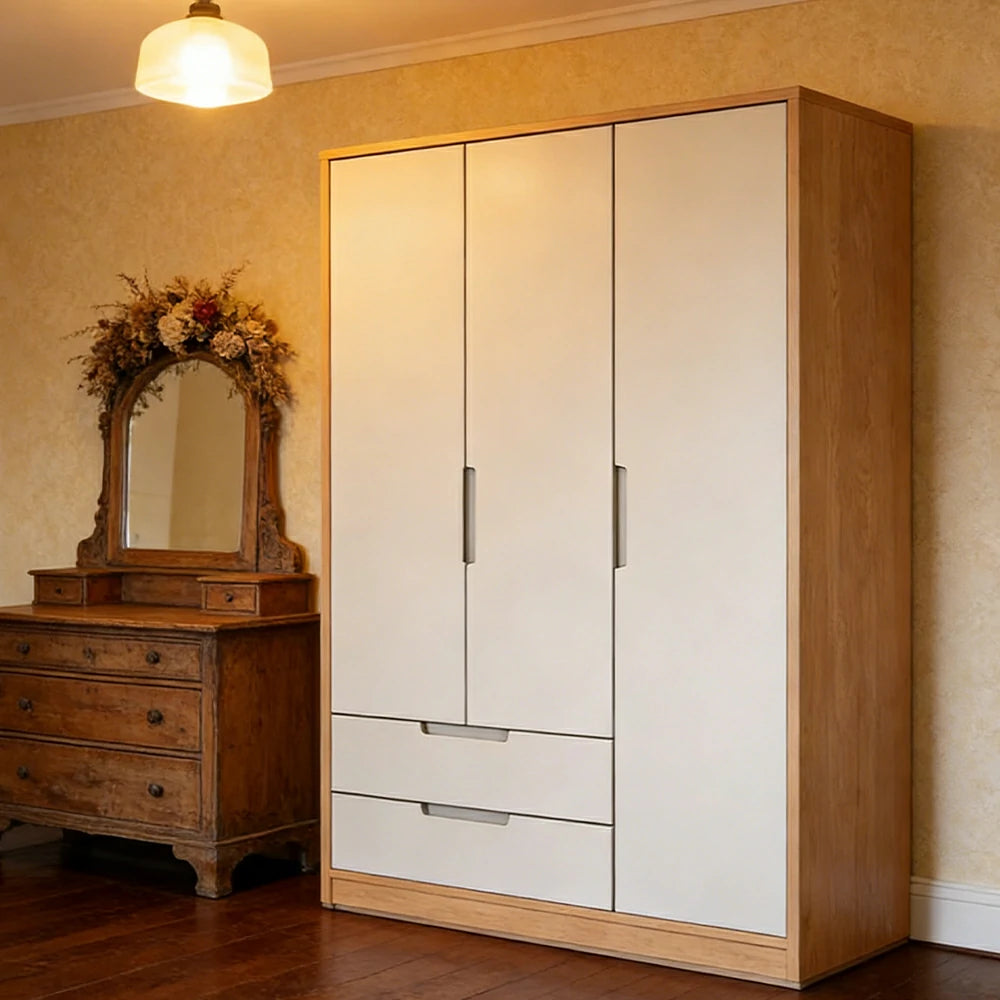 LIVARA 120cm Wardrobe Cabinet - Multi-Compartment Hanging Storage with Malacca Board Doors, Solid Wood Rail & Soft-Close Hardware