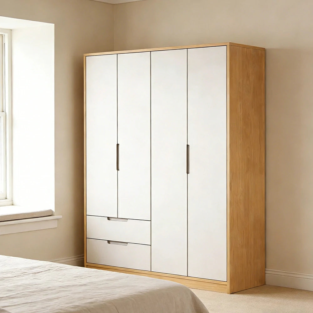 LIVARA 140/160cm Wardrobe Cabinet - Multi-Compartment Hanging Storage with Malacca Board Doors, Solid Wood Rail & Soft-Close Hardware