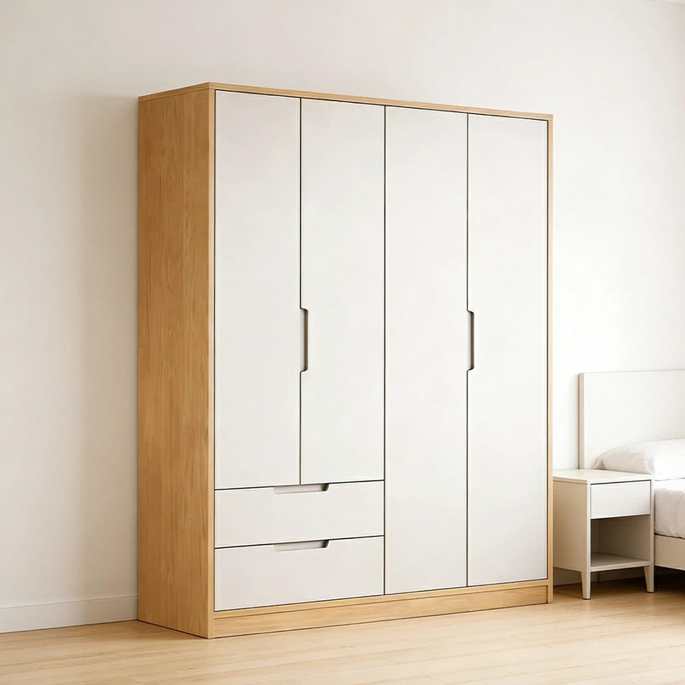 LIVARA 140/160cm Wardrobe Cabinet - Multi-Compartment Hanging Storage with Malacca Board Doors, Solid Wood Rail & Soft-Close Hardware