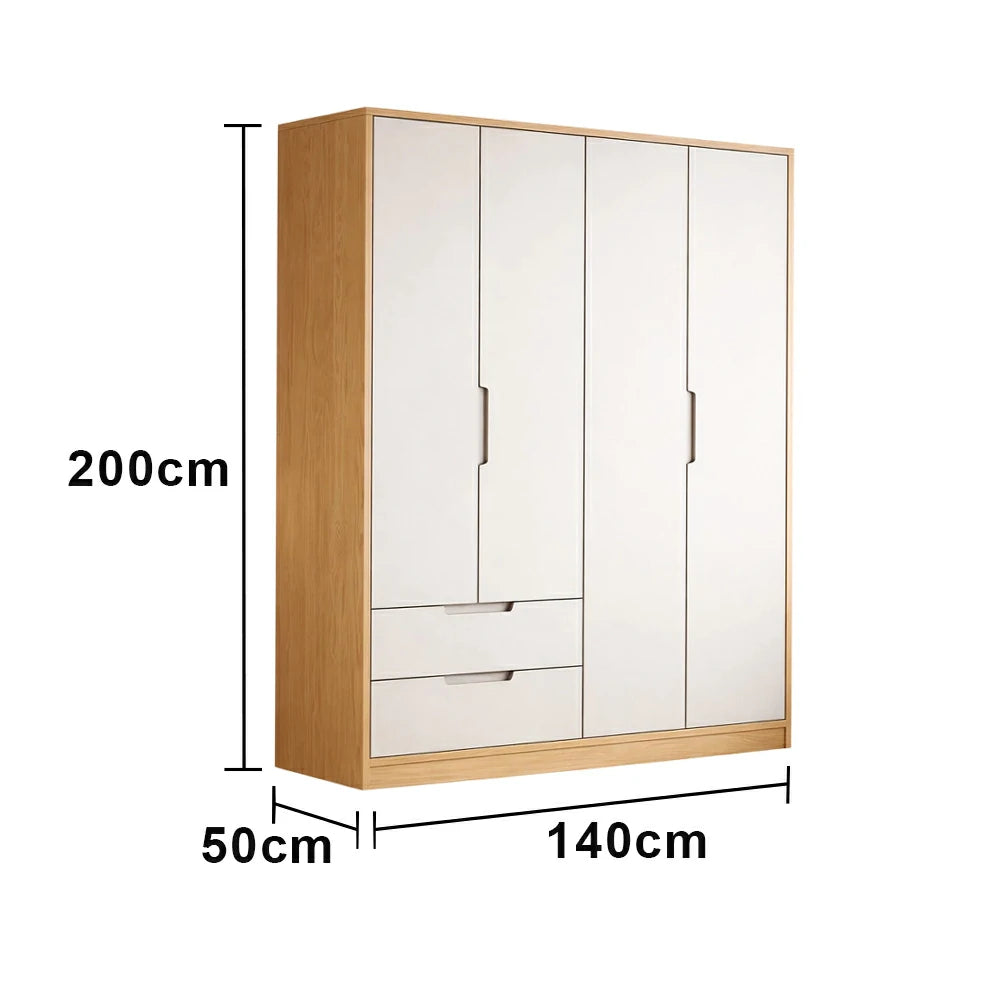 LIVARA 140/160cm Wardrobe Cabinet - Multi-Compartment Hanging Storage with Malacca Board Doors, Solid Wood Rail & Soft-Close Hardware
