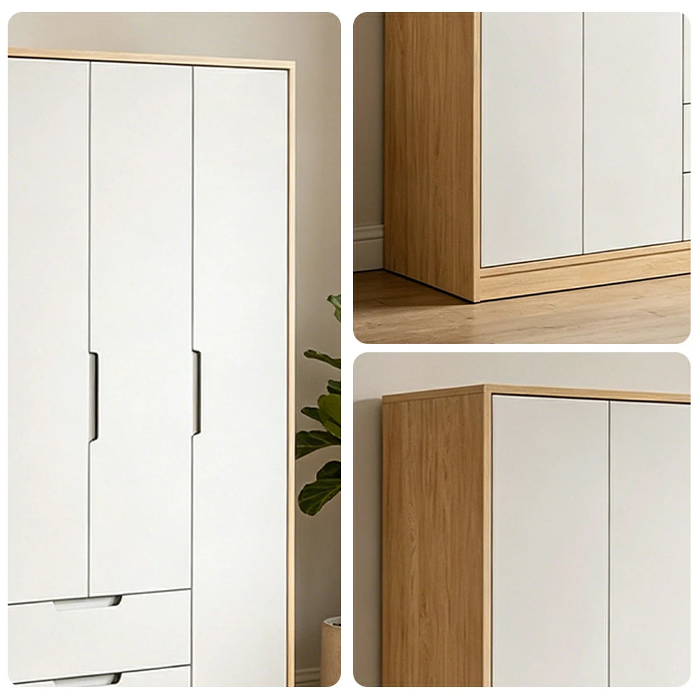 LIVARA 140/160/180cm Wardrobe Cabinet - Multi-Compartment Hanging Storage with Malacca Board Doors, Solid Wood Rail & Soft-Close Hardware