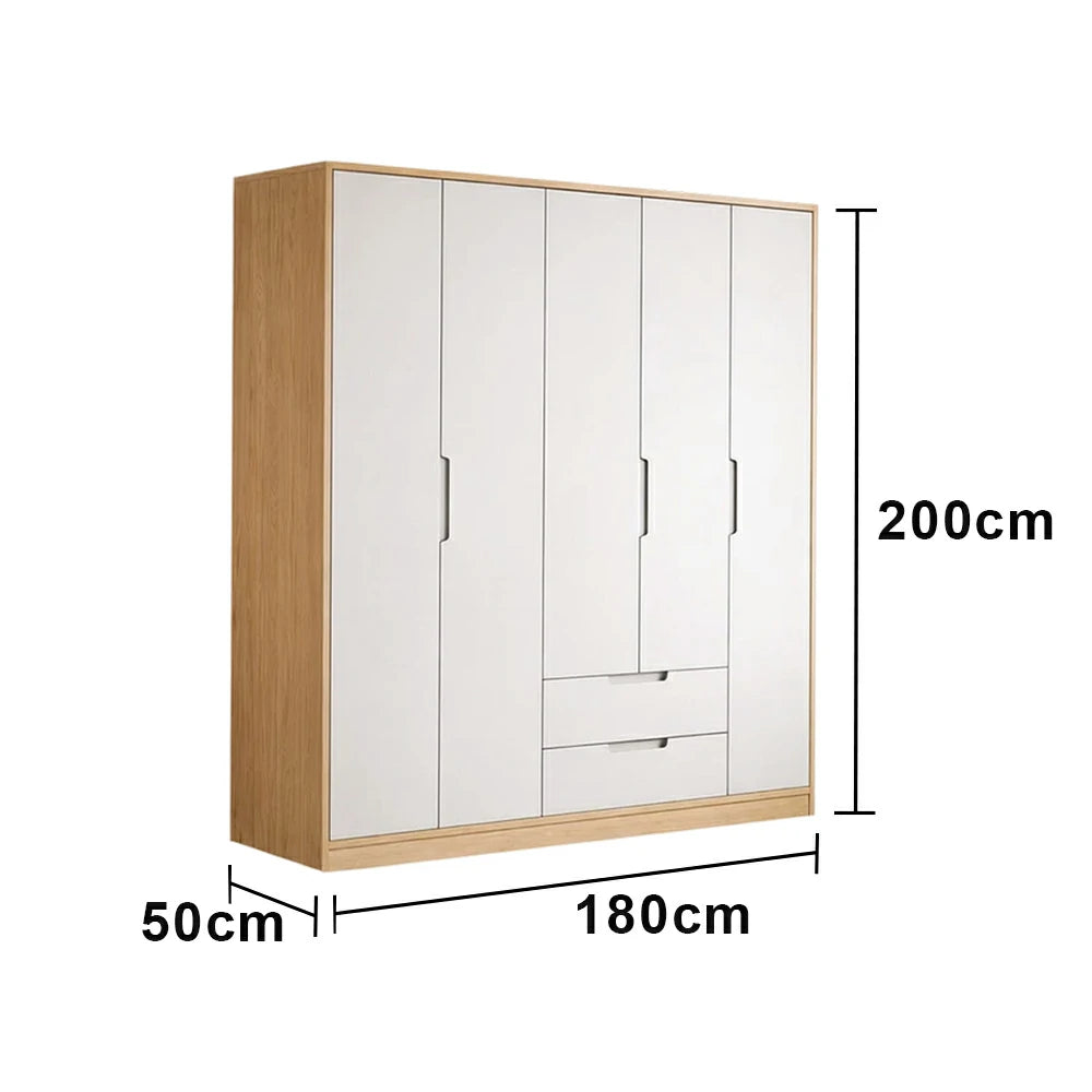 LIVARA 140/160/180cm Wardrobe Cabinet - Multi-Compartment Hanging Storage with Malacca Board Doors, Solid Wood Rail & Soft-Close Hardware