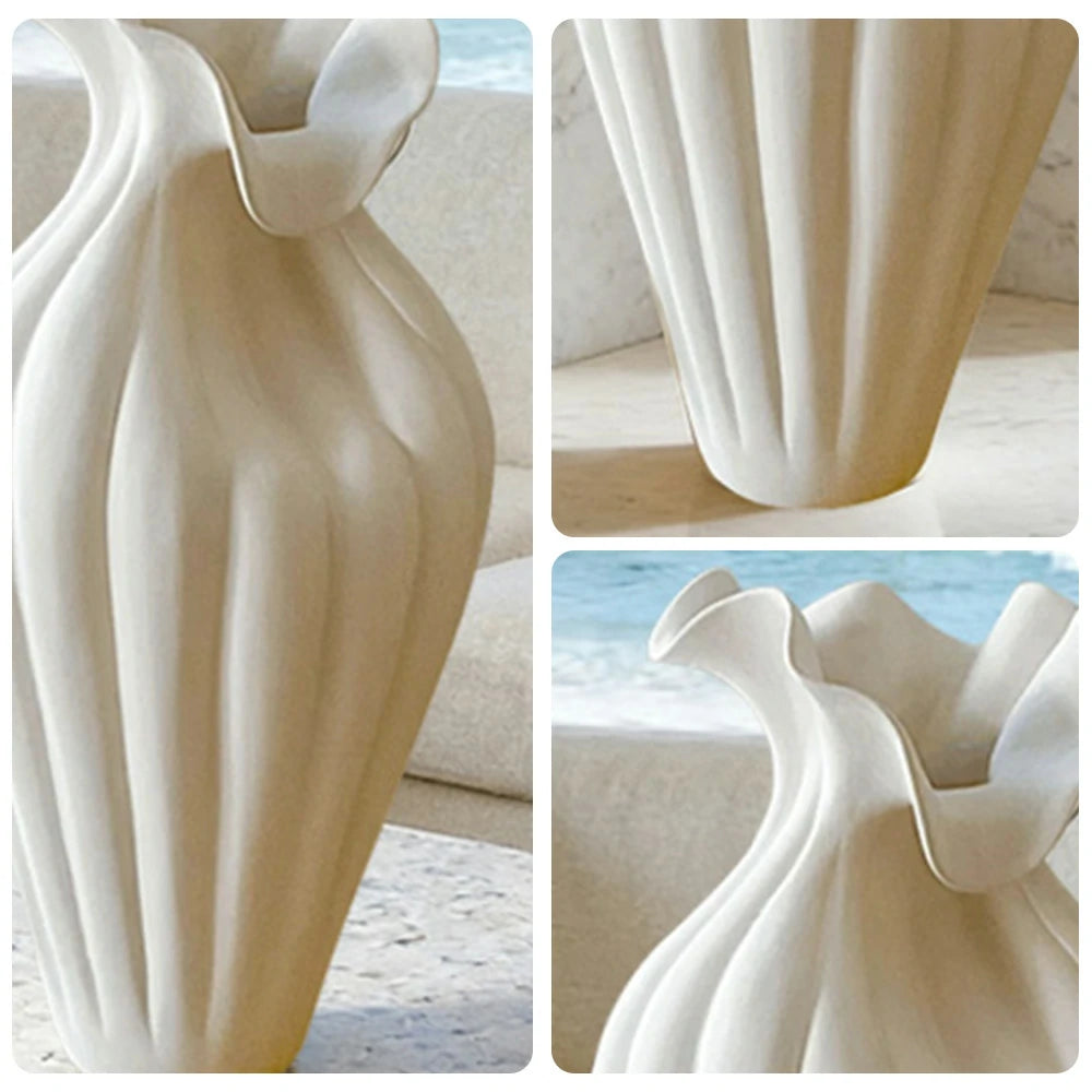 LIVARA Shy Bloom Ceramic Vase Handcrafted Sculptural Form Stone-Like Matte Texture Artistic Decor for Modern Interiors - Ivory White