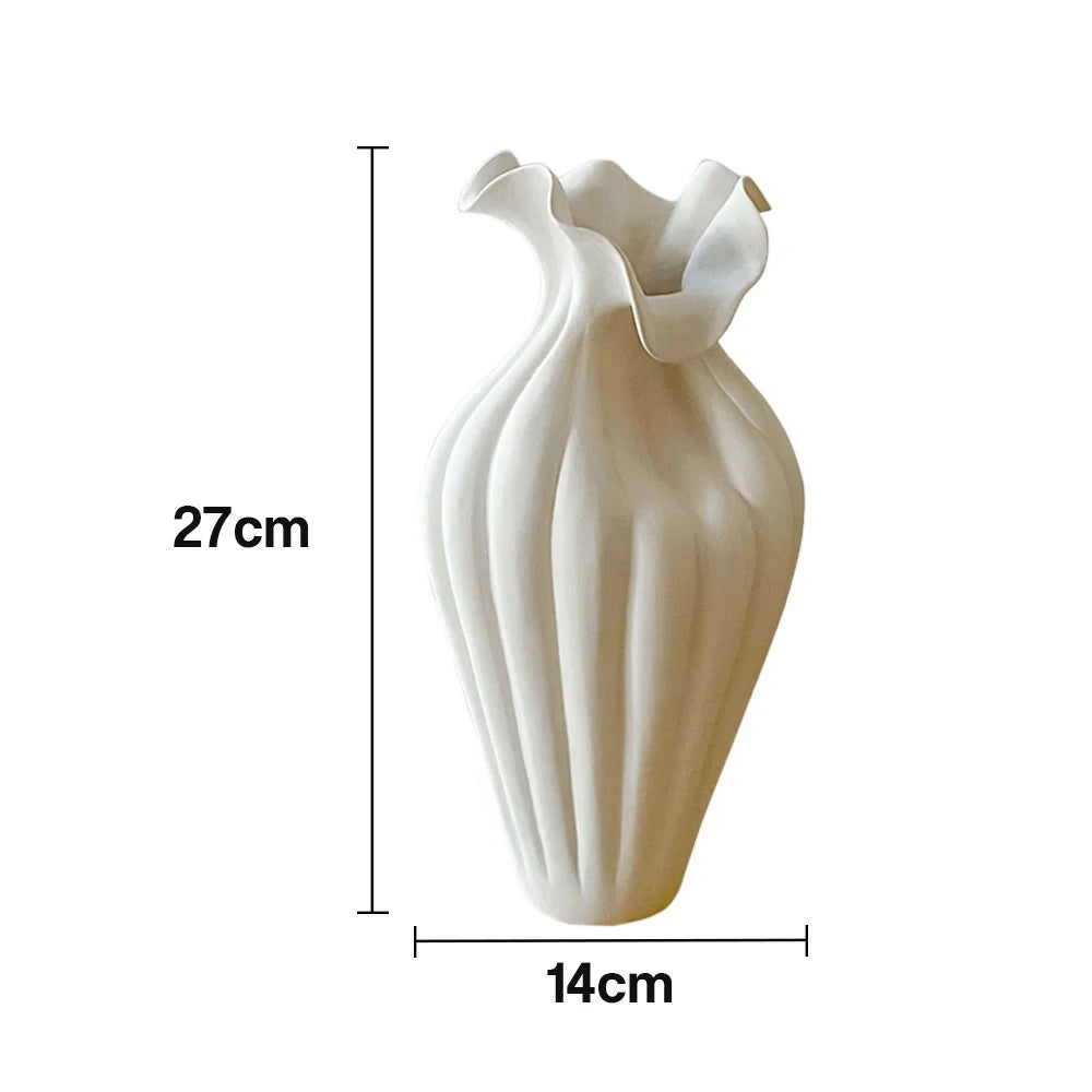 LIVARA Shy Bloom Ceramic Vase Handcrafted Sculptural Form Stone-Like Matte Texture Artistic Decor for Modern Interiors - Ivory White