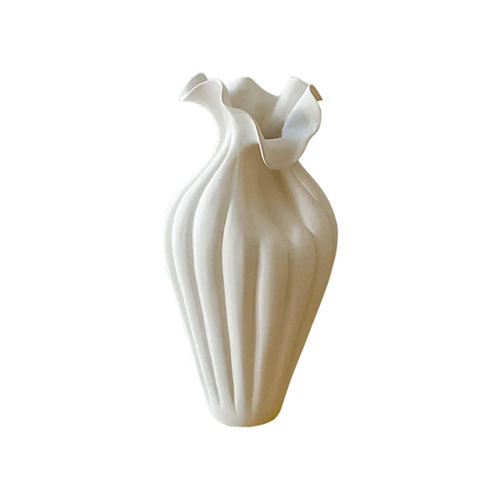 LIVARA Shy Bloom Ceramic Vase Handcrafted Sculptural Form Stone-Like Matte Texture Artistic Decor for Modern Interiors - Ivory White