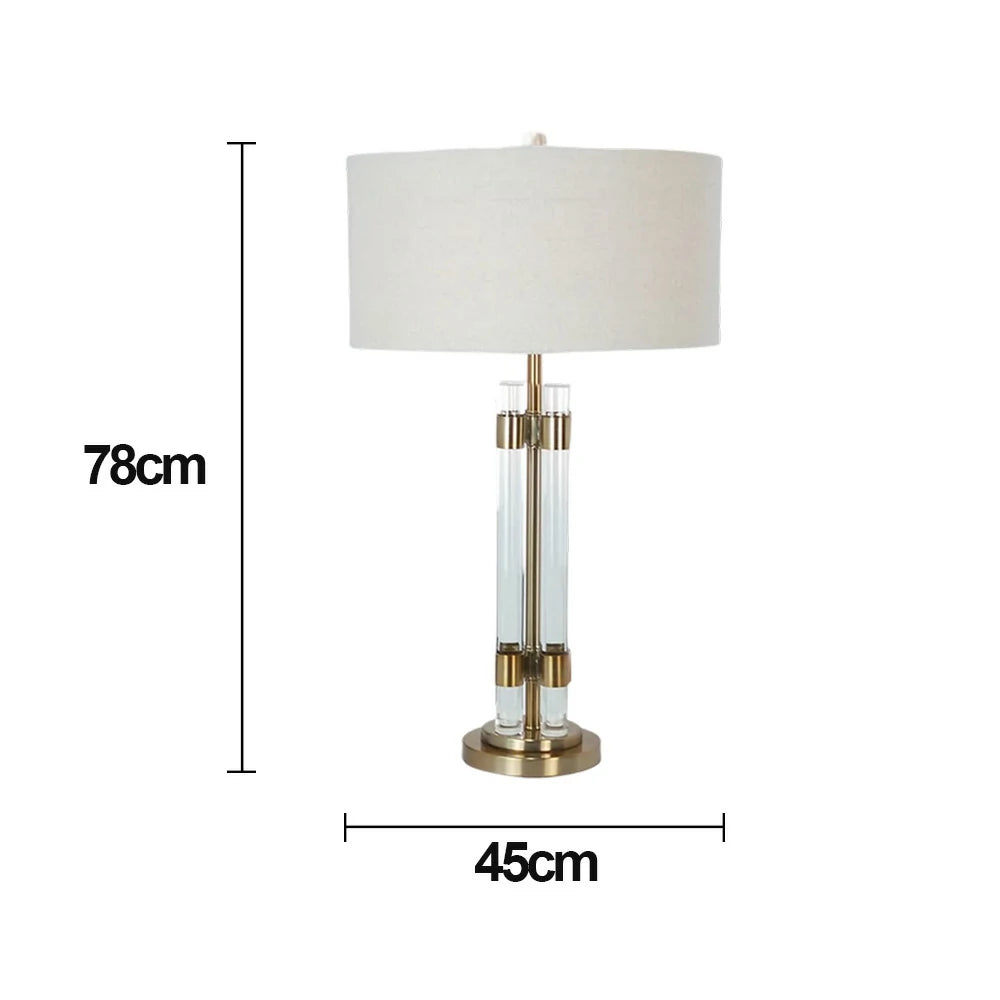 LIVARA Table Lamp Brushed Bronze Metal Dual Glass Column Fabric Lampshade Soft Warm Lighting & Artistic Design