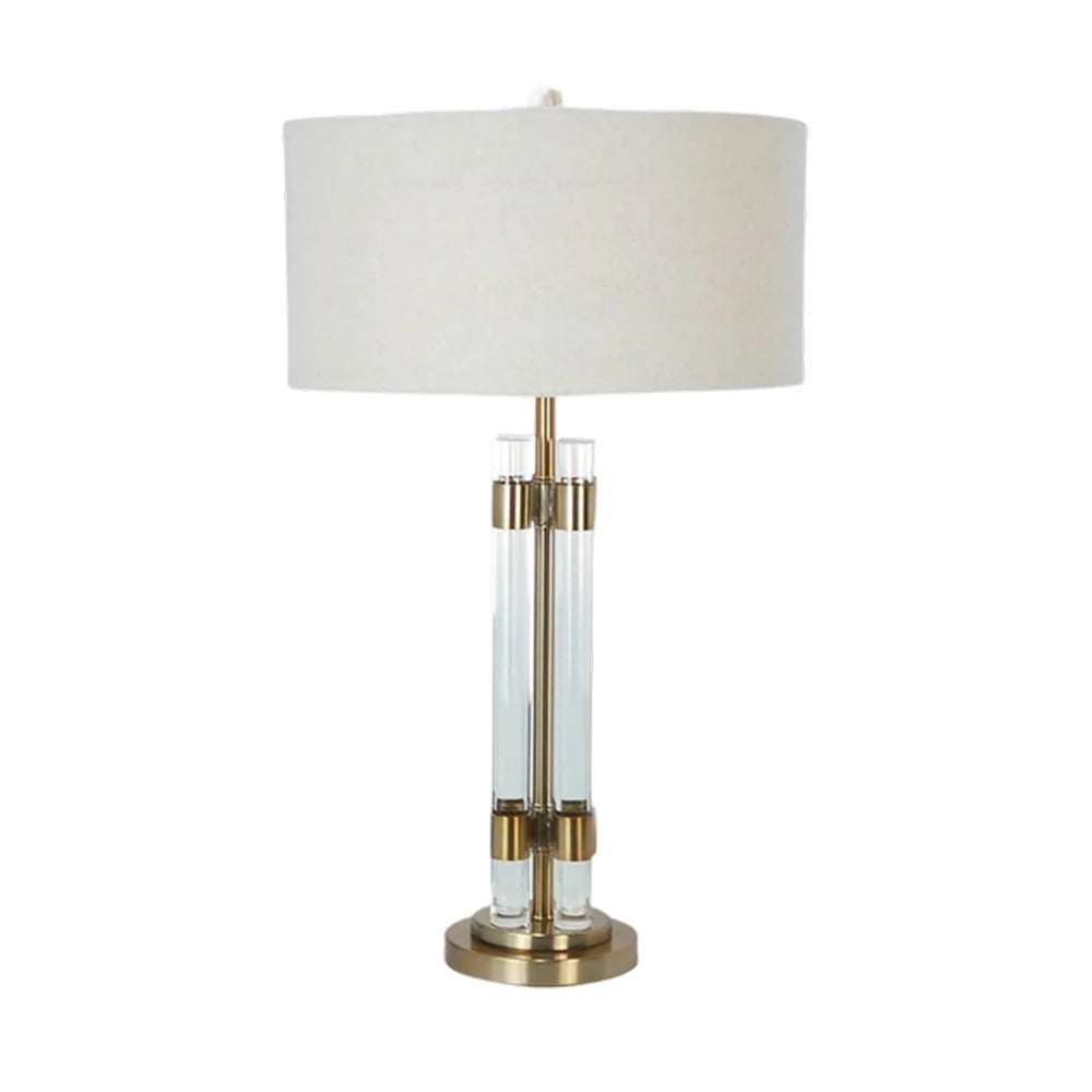 LIVARA Table Lamp Brushed Bronze Metal Dual Glass Column Fabric Lampshade Soft Warm Lighting & Artistic Design