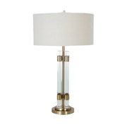LIVARA Table Lamp Brushed Bronze Metal Dual Glass Column Fabric Lampshade Soft Warm Lighting & Artistic Design