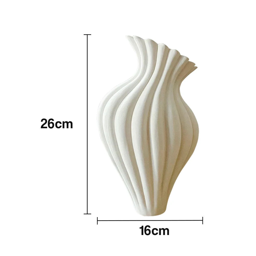 LIVARA Ripple Ceramic Vase Sculptural Wavy Form Handcrafted Matte Stone-Like Texture Artistic Decor for Modern Spaces - Ivory White