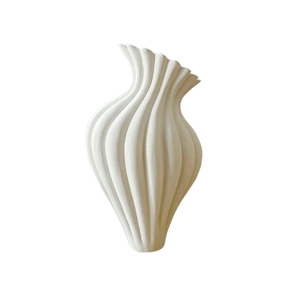 LIVARA Ripple Ceramic Vase Sculptural Wavy Form Handcrafted Matte Stone-Like Texture Artistic Decor for Modern Spaces - Ivory White