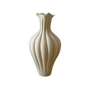 LIVARA Pleated Ceramic Vase Sculptural Fluted Form Handcrafted Matte Stone-Like Texture Artistic Decor for Modern Spaces - Ivory White