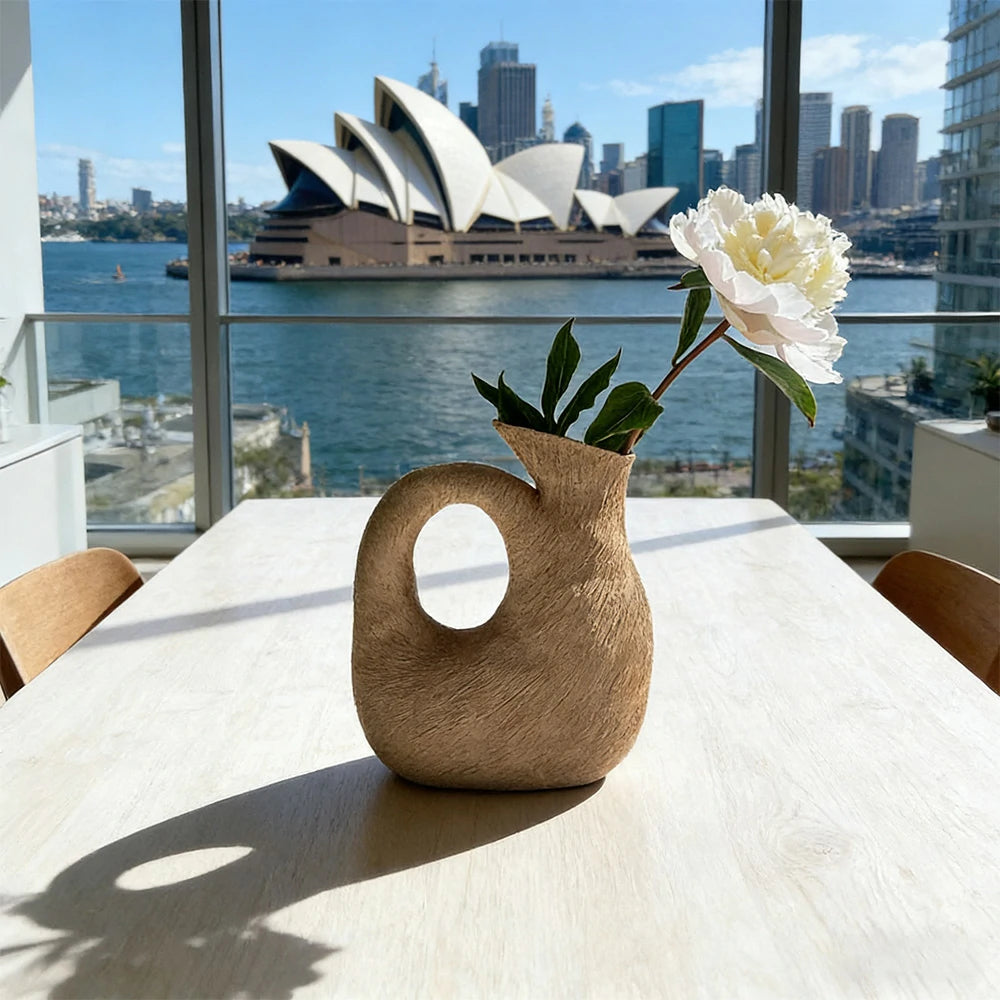 LIVARA Sunward Ceramic Vase Sculptural Handcrafted Stone-Like Matte Texture Artistic Decor for Modern Interiors - Coffee Brown