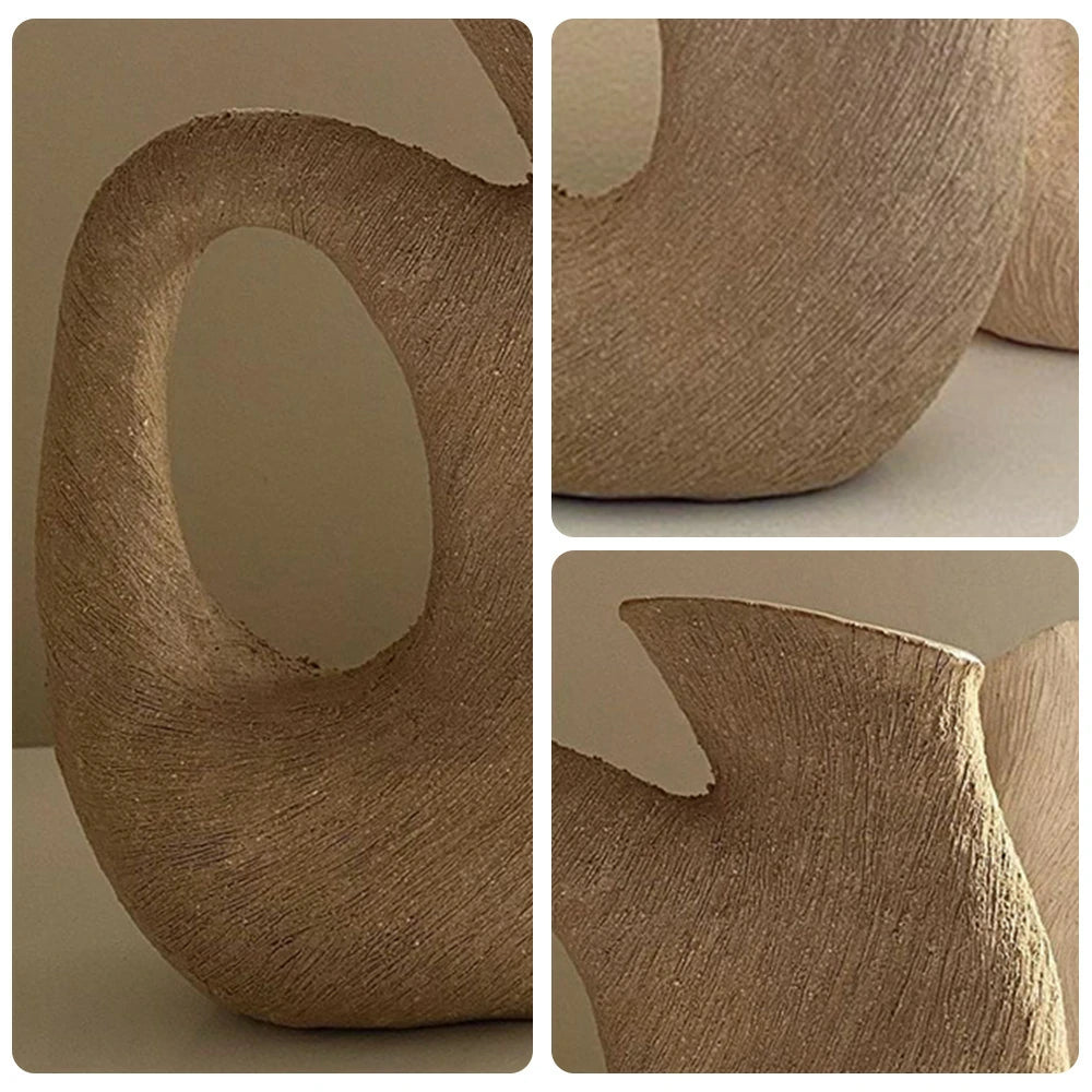 LIVARA Sunward Ceramic Vase Sculptural Handcrafted Stone-Like Matte Texture Artistic Decor for Modern Interiors - Coffee Brown