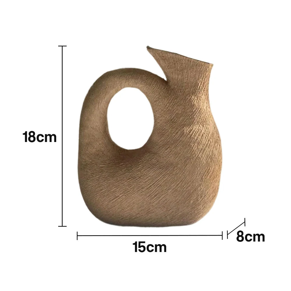 LIVARA Sunward Ceramic Vase Sculptural Handcrafted Stone-Like Matte Texture Artistic Decor for Modern Interiors - Coffee Brown