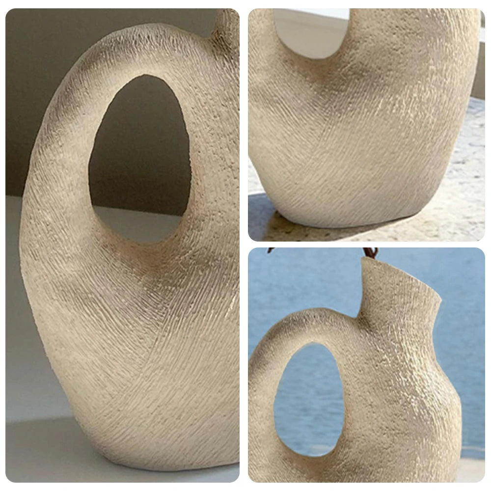 LIVARA Sunward Ceramic Vase Sculptural Handcrafted Stone-Like Matte Texture Artistic Decor for Modern Interiors - White