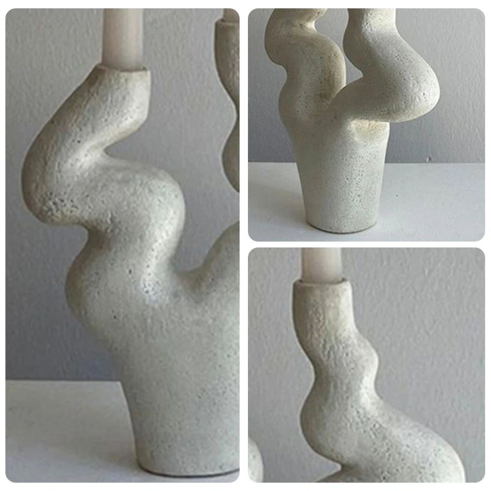 LIVARA Branch Form Ceramic Candle Holder Sculptural Handcrafted Stone-Like Matte Texture Artistic Accent for Modern Interiors - White