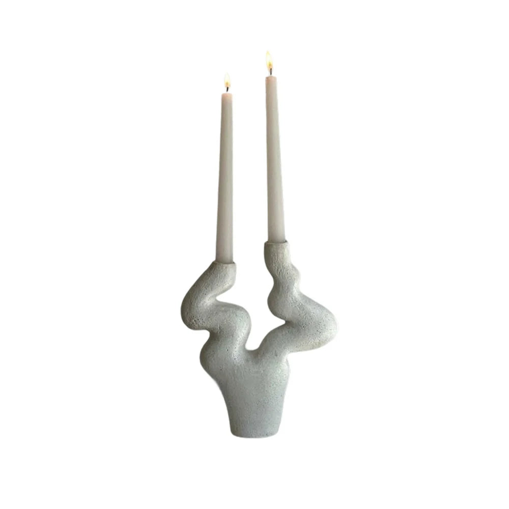LIVARA Branch Form Ceramic Candle Holder Sculptural Handcrafted Stone-Like Matte Texture Artistic Accent for Modern Interiors - White