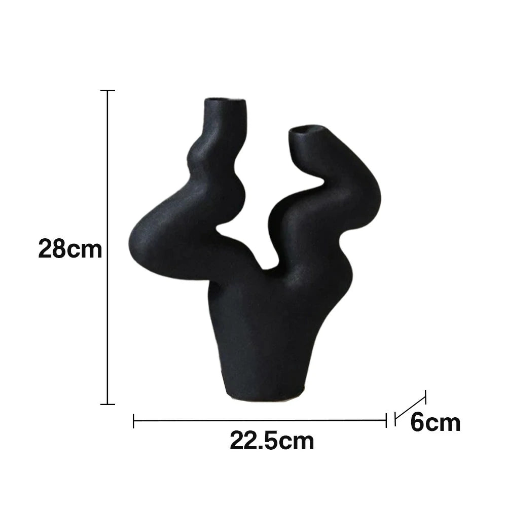 LIVARA Branch Form Ceramic Candle Holder Sculptural Handcrafted Stone-Like Matte Texture Artistic Accent for Modern Interiors - Black